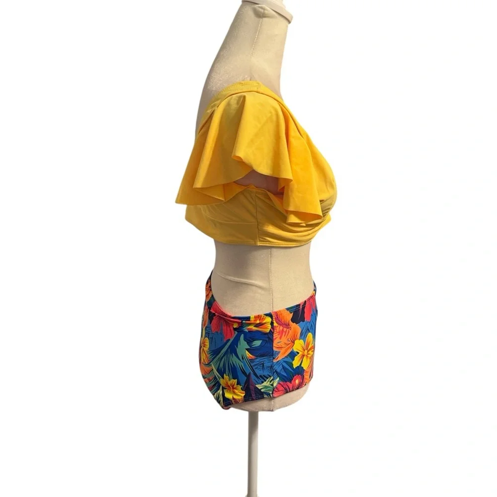 Tropical ruffle bikini high waist size medium